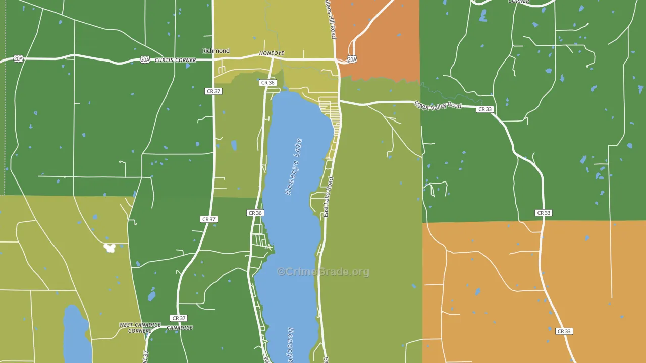 Honeoye, NY Map of Assault Rates