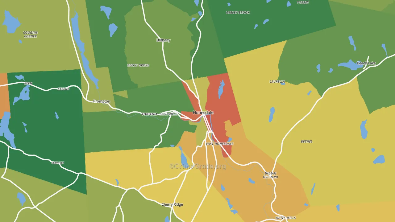Honesdale, PA Map of Assault Rates