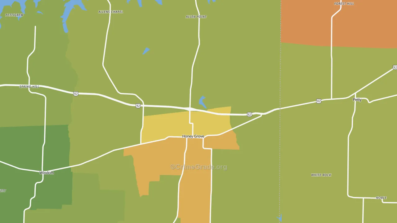 Honey Grove, TX Map of Assault Rates