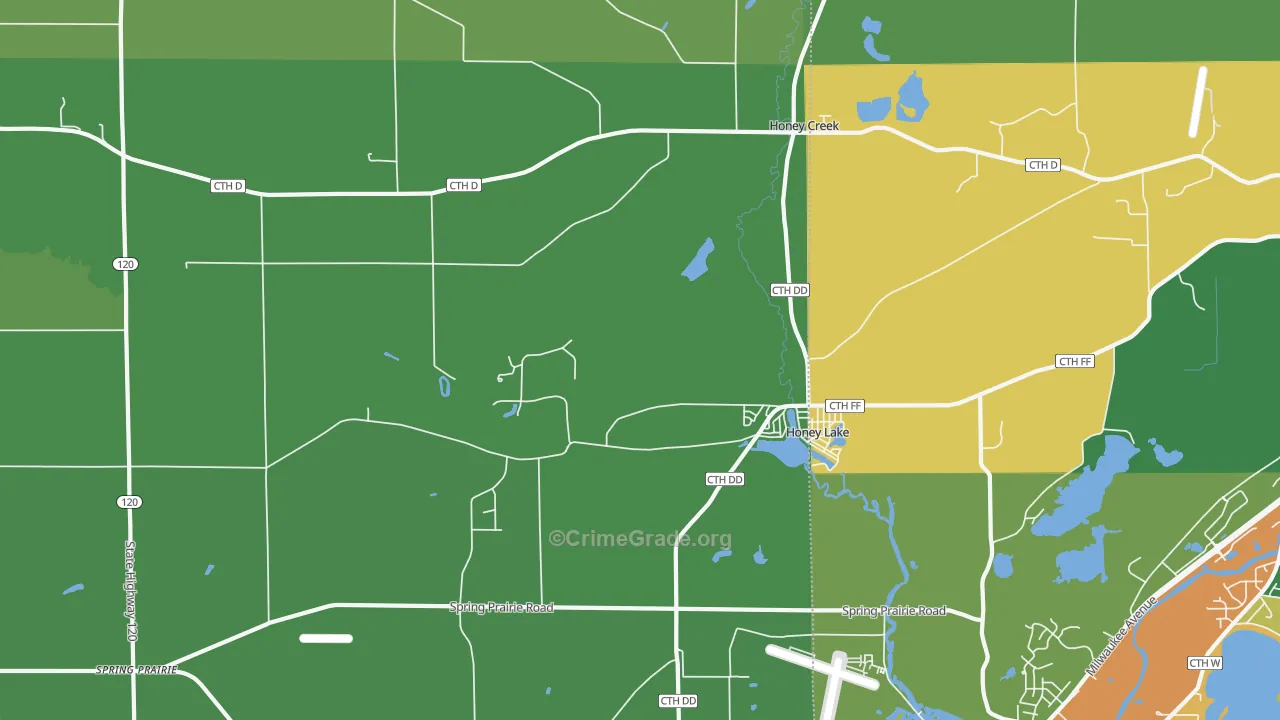 Honey Lake, WI Map of Assault Rates