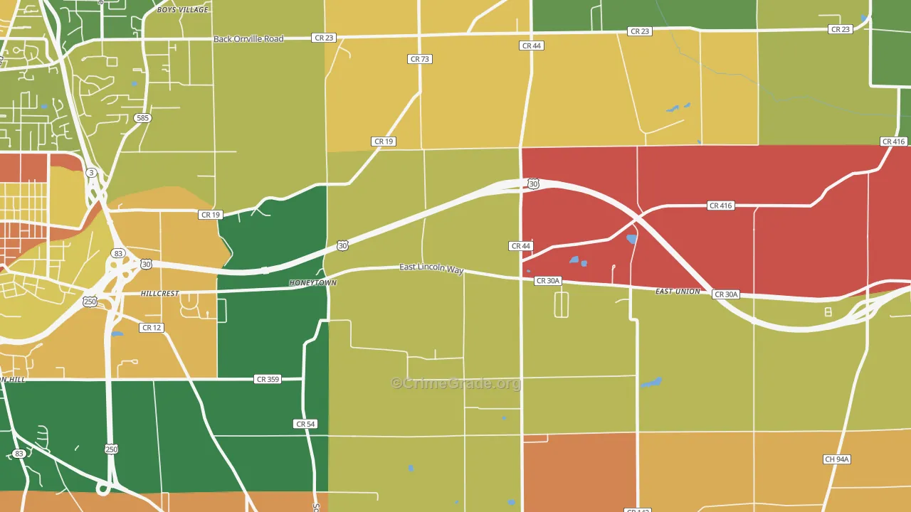 Honeytown, OH Map of Assault Rates