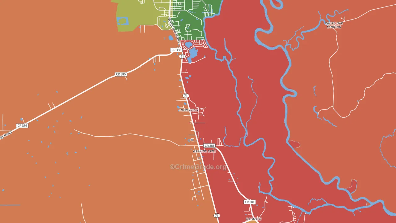 Honeyville, FL Map of Assault Rates