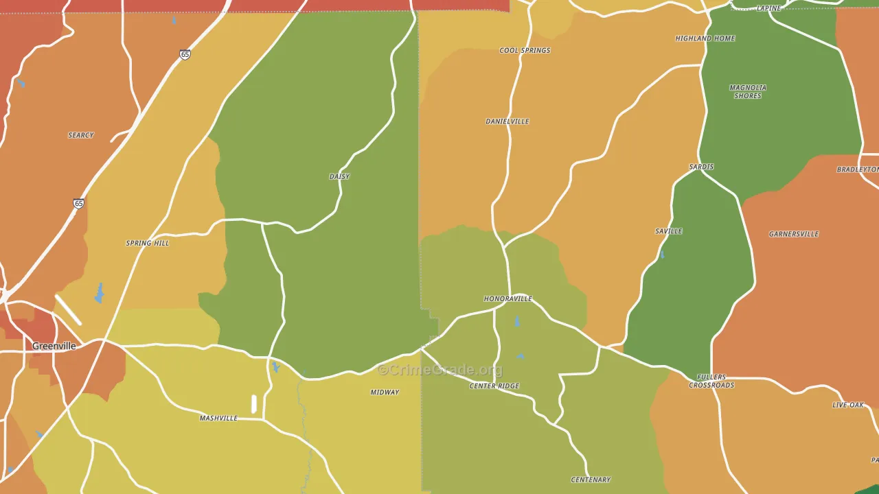 Honoraville, AL Map of Assault Rates