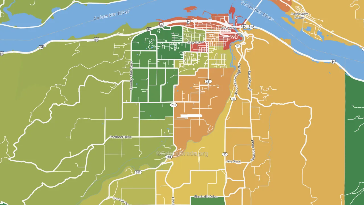 Hood River, OR Map of Assault Rates
