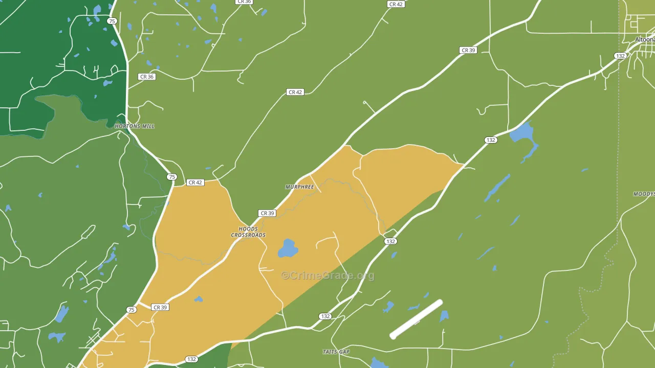 Hoods Crossroads, AL Map of Assault Rates