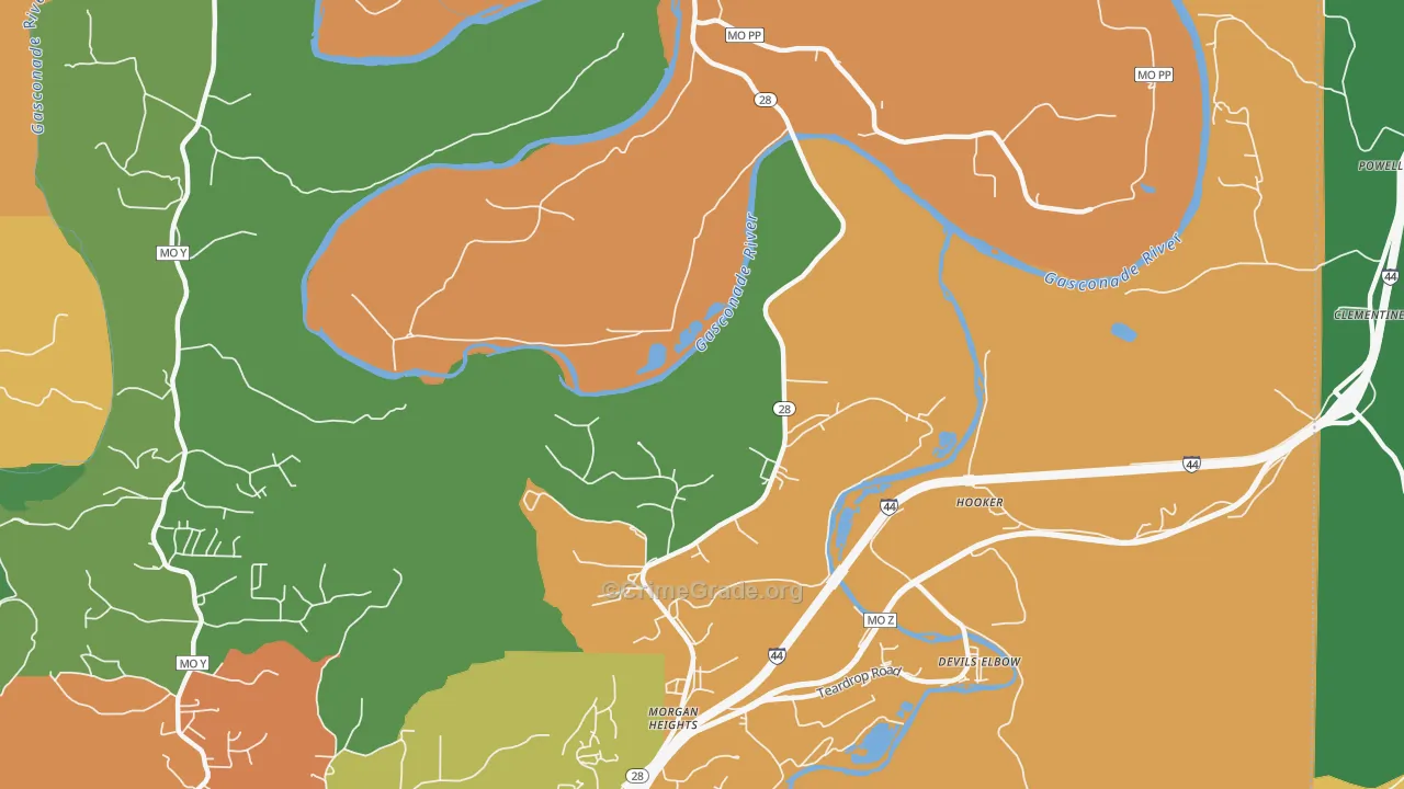 Hooker, MO Map of Assault Rates