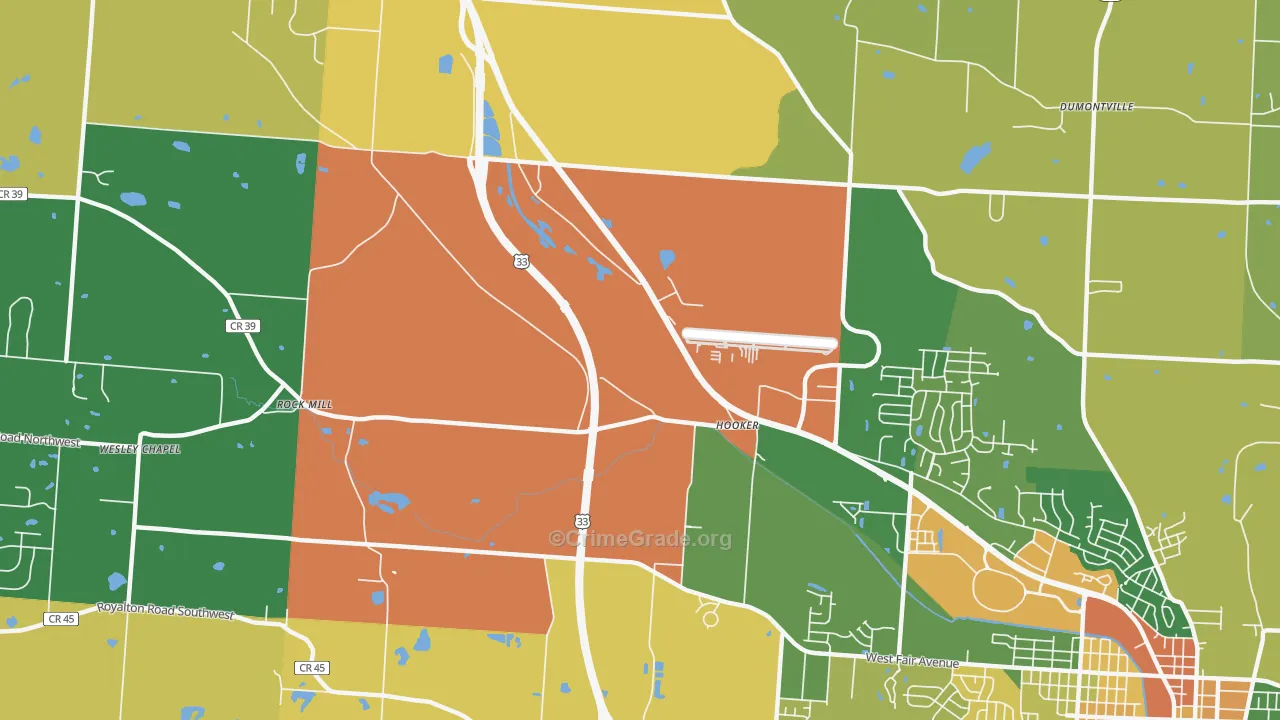 Hooker, OH Map of Assault Rates
