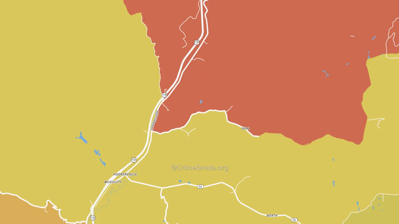 Hookersville, WV Map of Assault Rates