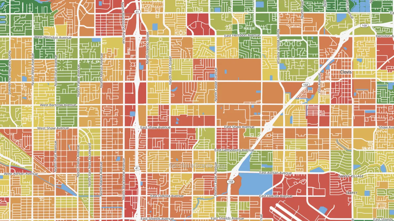 Hoover, Fresno, CA Map of Assault Rates