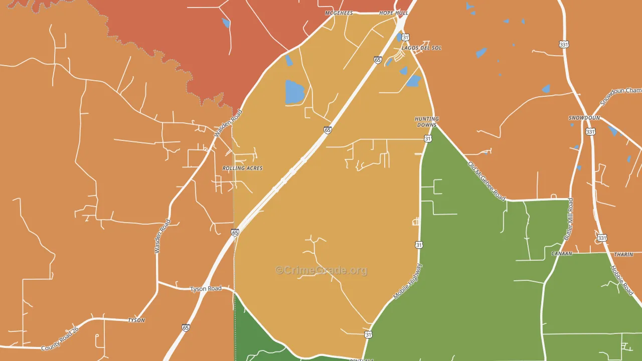 Hope Hull, AL Map of Assault Rates