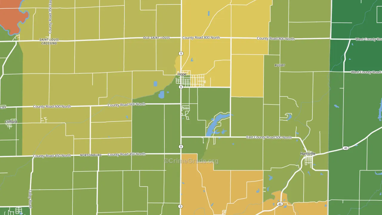 Hope, IN Map of Assault Rates