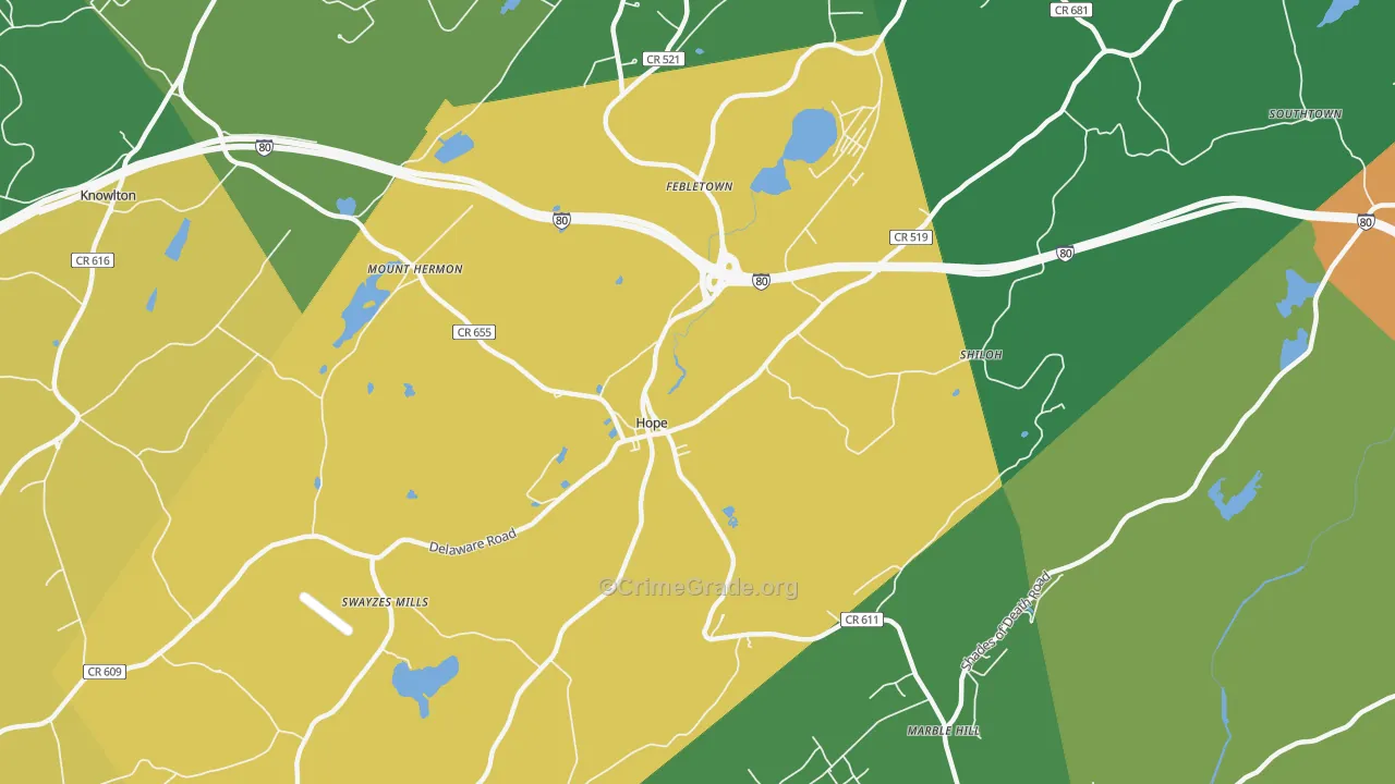 Hope, NJ Map of Assault Rates
