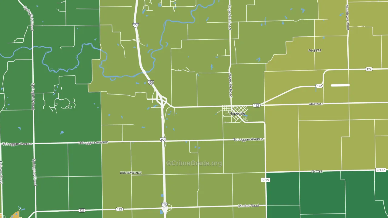 Hopedale, IL Map of Assault Rates