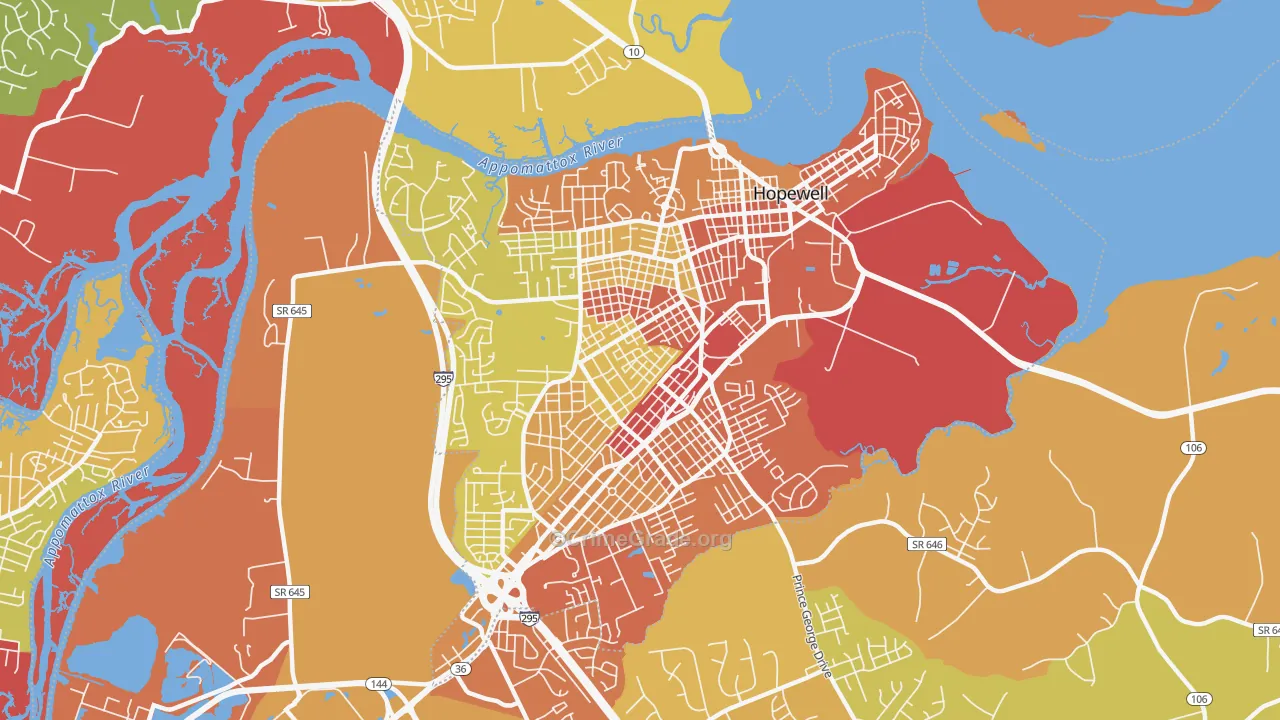 Hopewell City, VA Map of Assault Rates