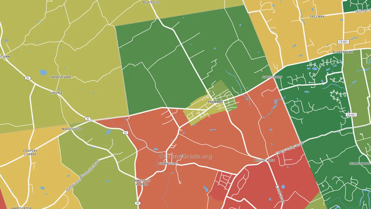 Hopewell, NJ Map of Assault Rates
