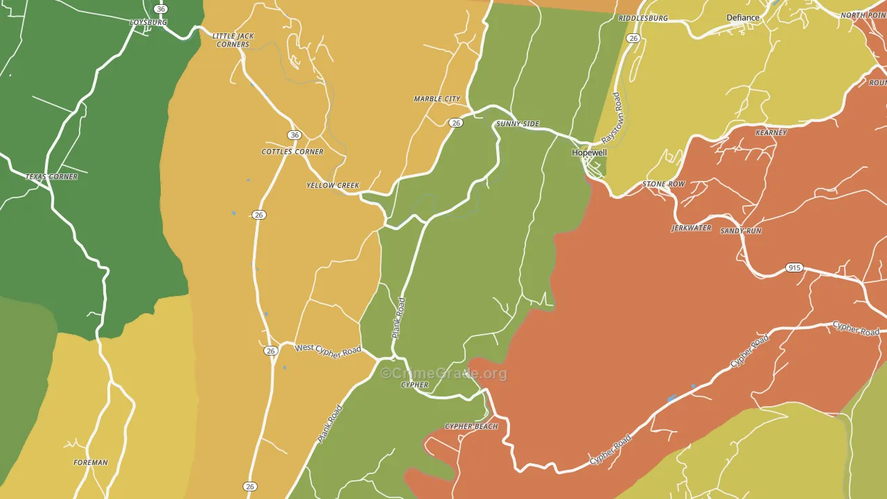 Hopewell, PA Map of Assault Rates