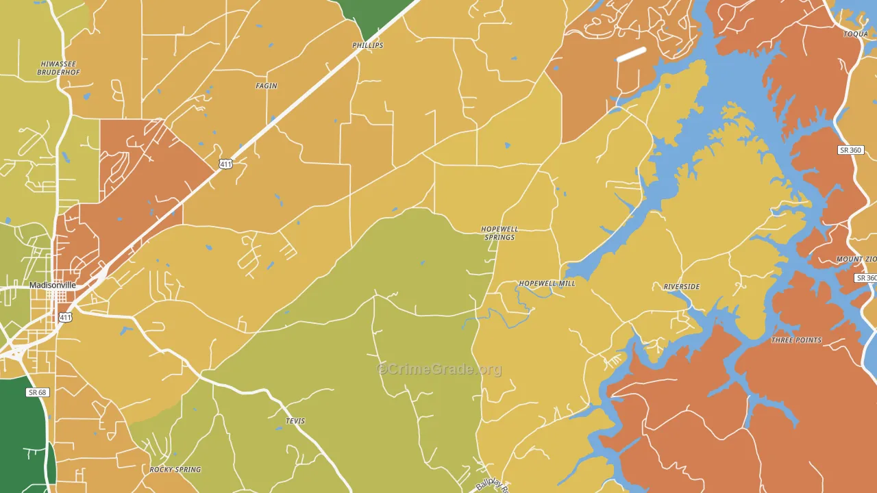 Hopewell Springs, TN Map of Assault Rates