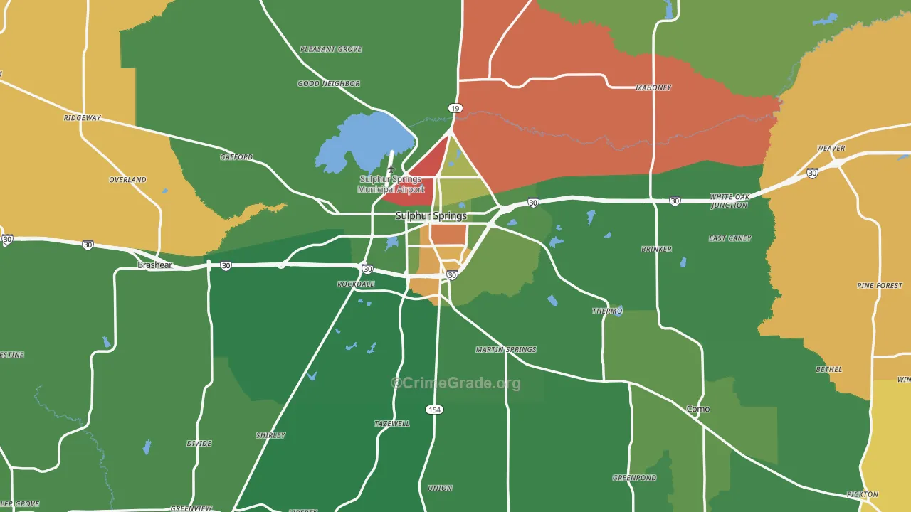 Hopkins County, TX Map of Assault Rates