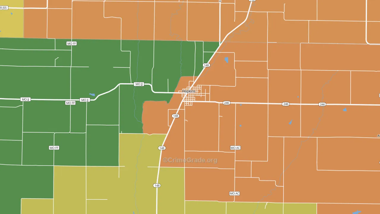 Hopkins, MO Map of Assault Rates