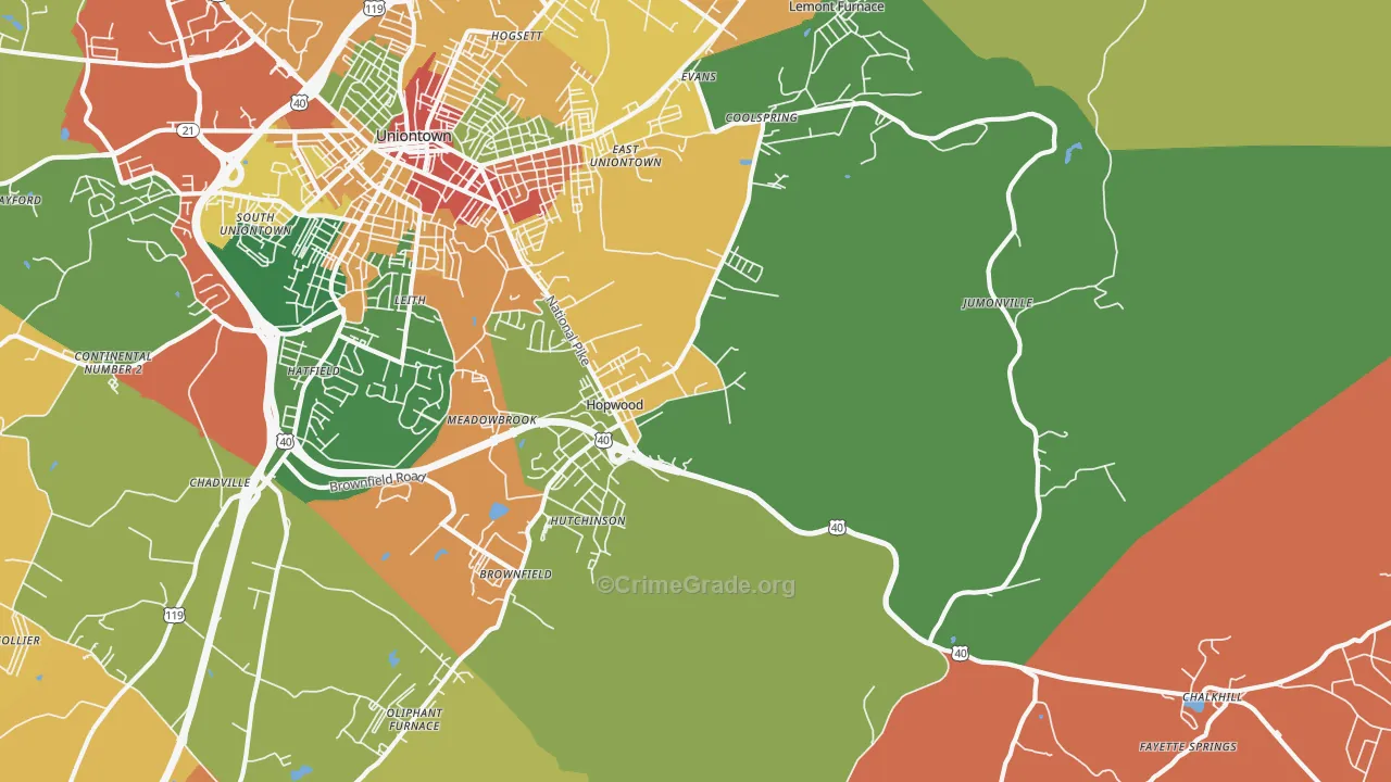Hopwood, PA Map of Assault Rates