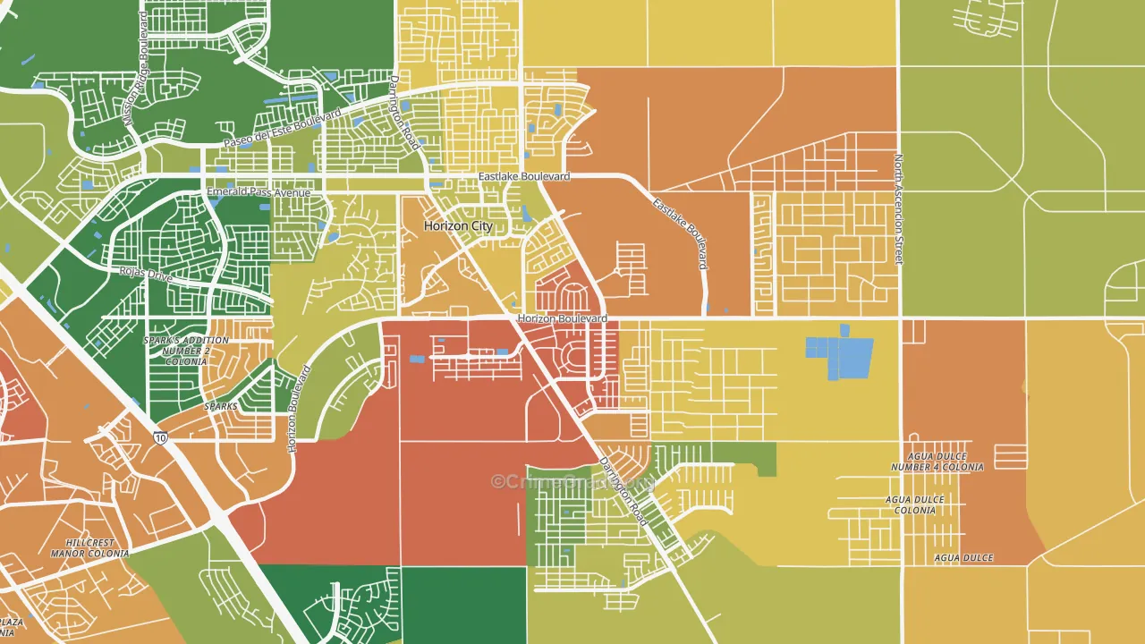 Horizon City, TX Map of Assault Rates
