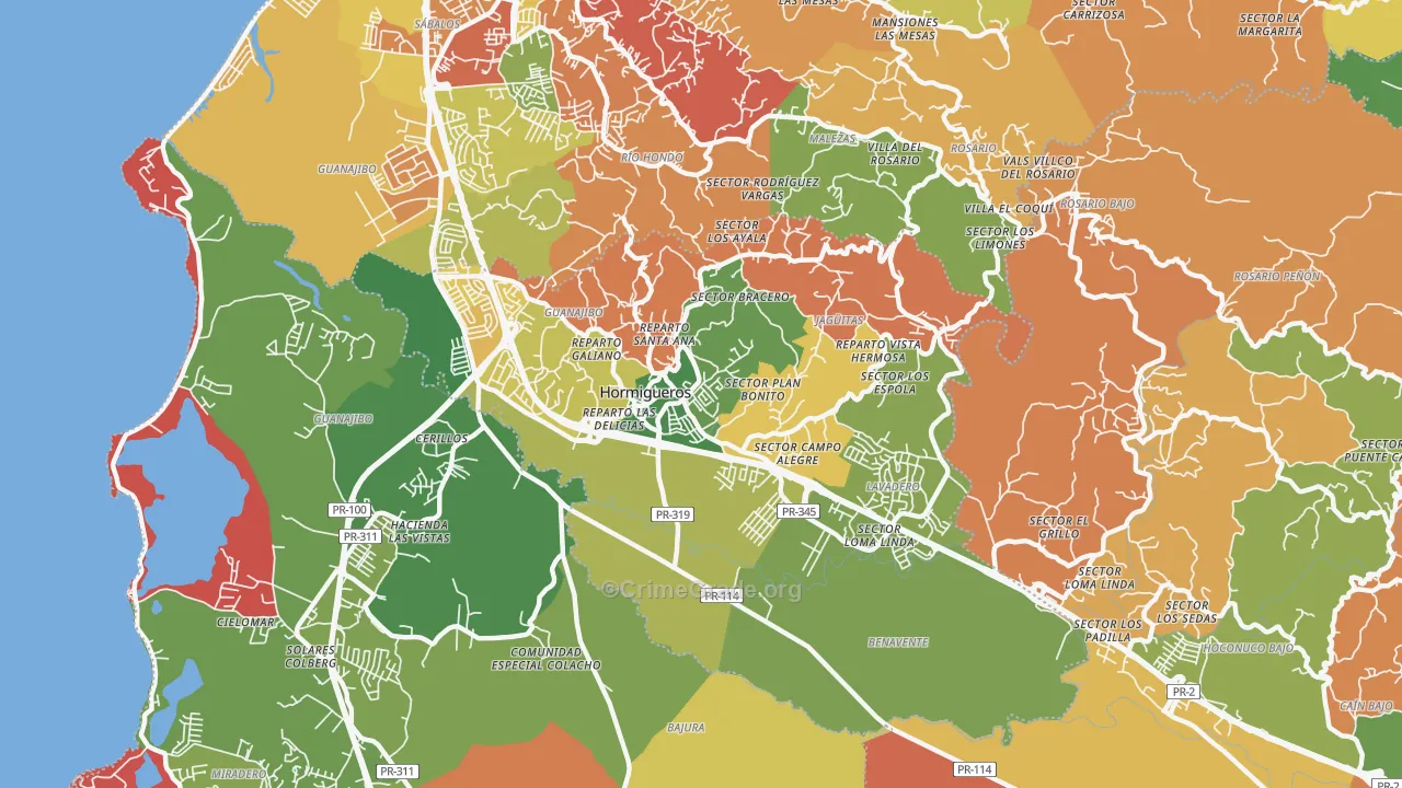 Hormigueros Municipio, PR Map of Assault Rates