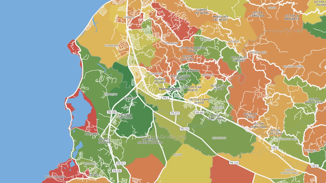 Hormigueros, PR Map of Assault Rates