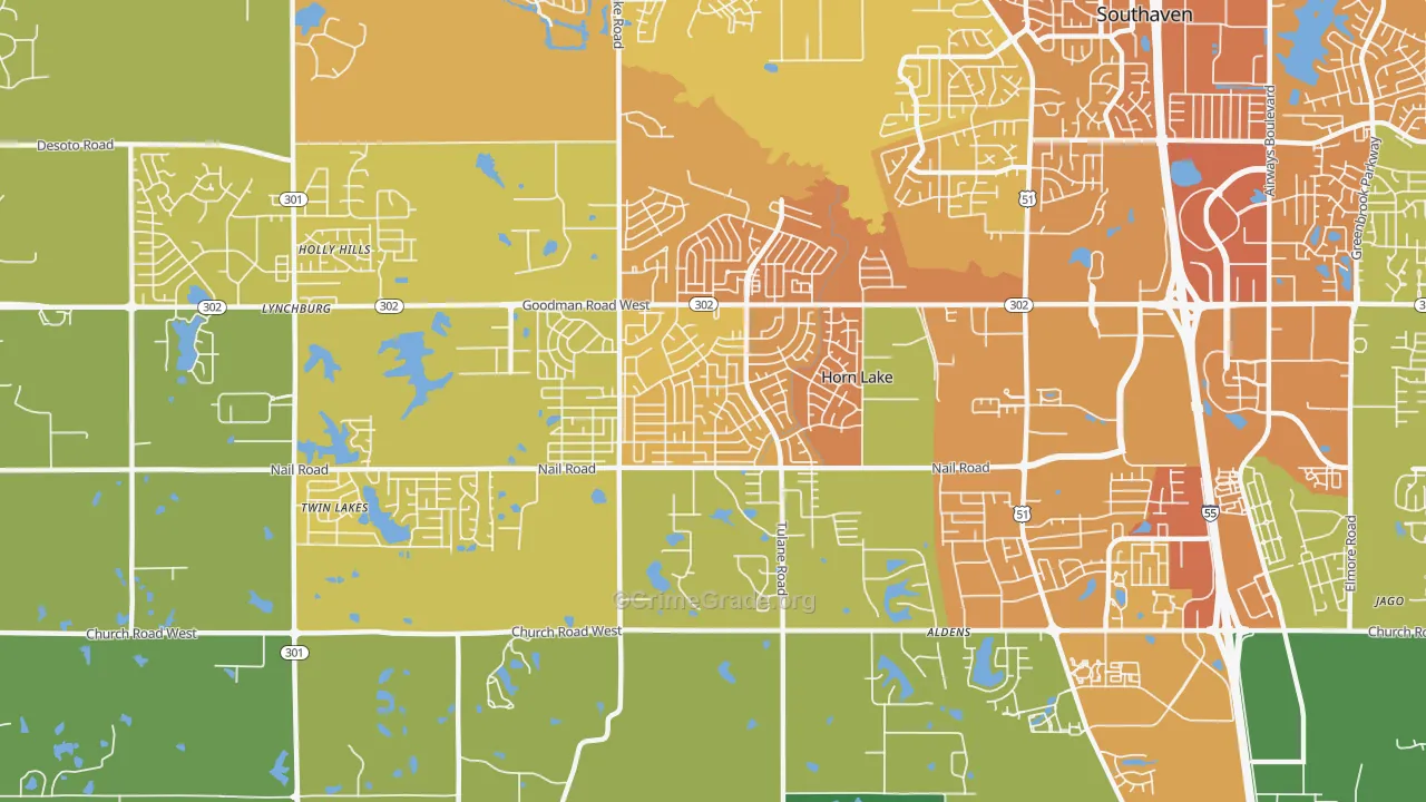 Horn Lake, MS Map of Assault Rates