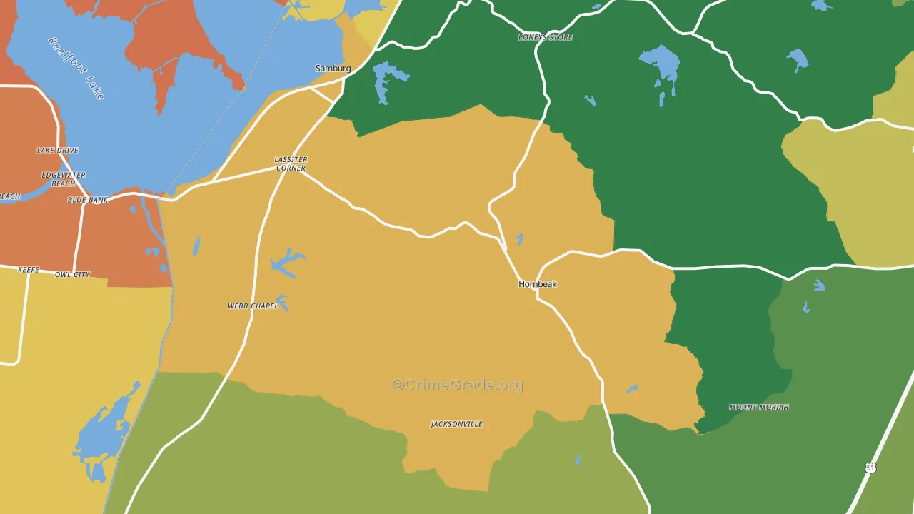 Hornbeak, TN Map of Assault Rates