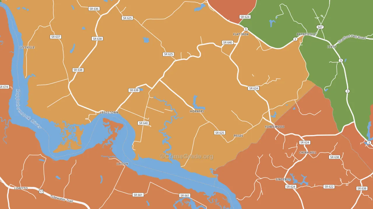 Horners, VA Map of Assault Rates