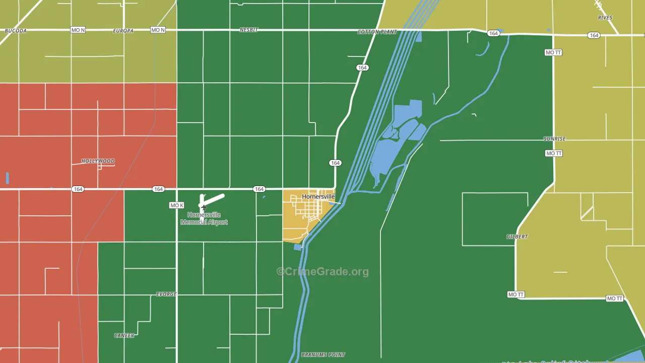 Hornersville, MO Map of Assault Rates
