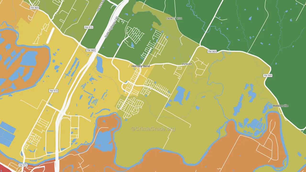 Hornsby Bend, TX Map of Assault Rates