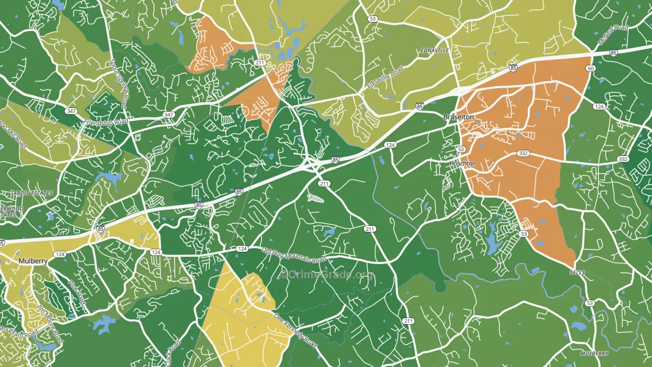 Hoschton, GA Map of Assault Rates