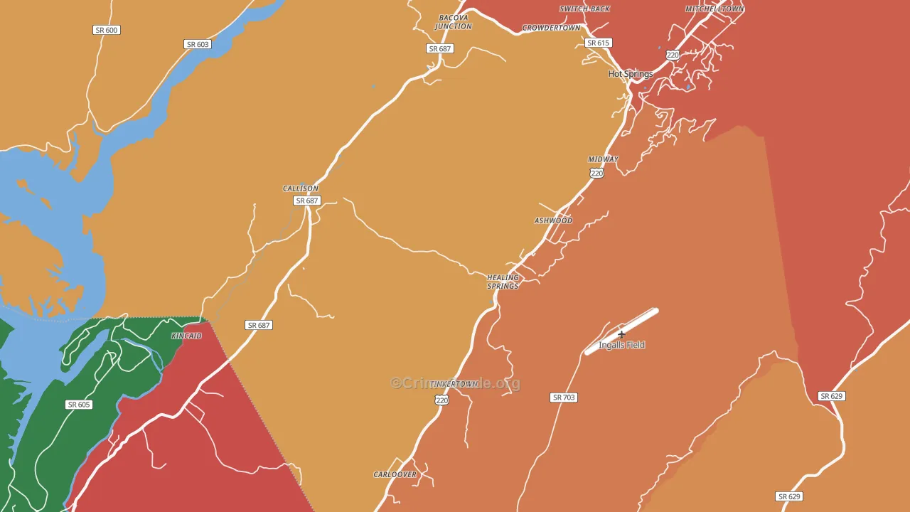 Hot Springs, VA Map of Assault Rates