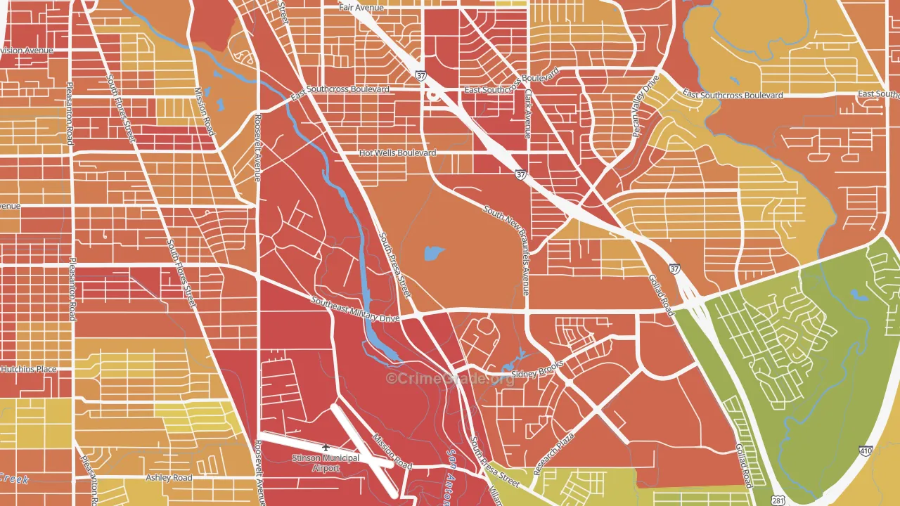 Hot Wells, San Antonio, TX Map of Assault Rates