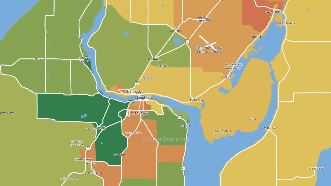 Houghton County, MI Map of Assault Rates