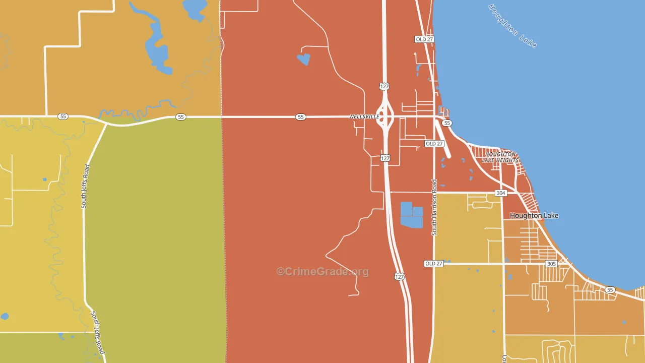 Houghton Lake Heights, MI Map of Assault Rates