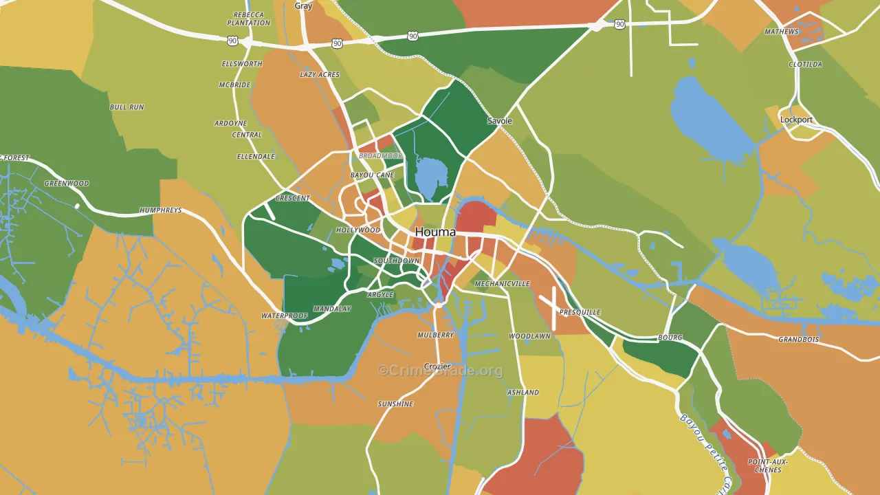 Houma, LA Map of Assault Rates