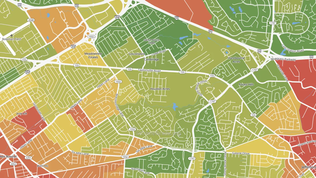 Houston Acres, KY Map of Assault Rates