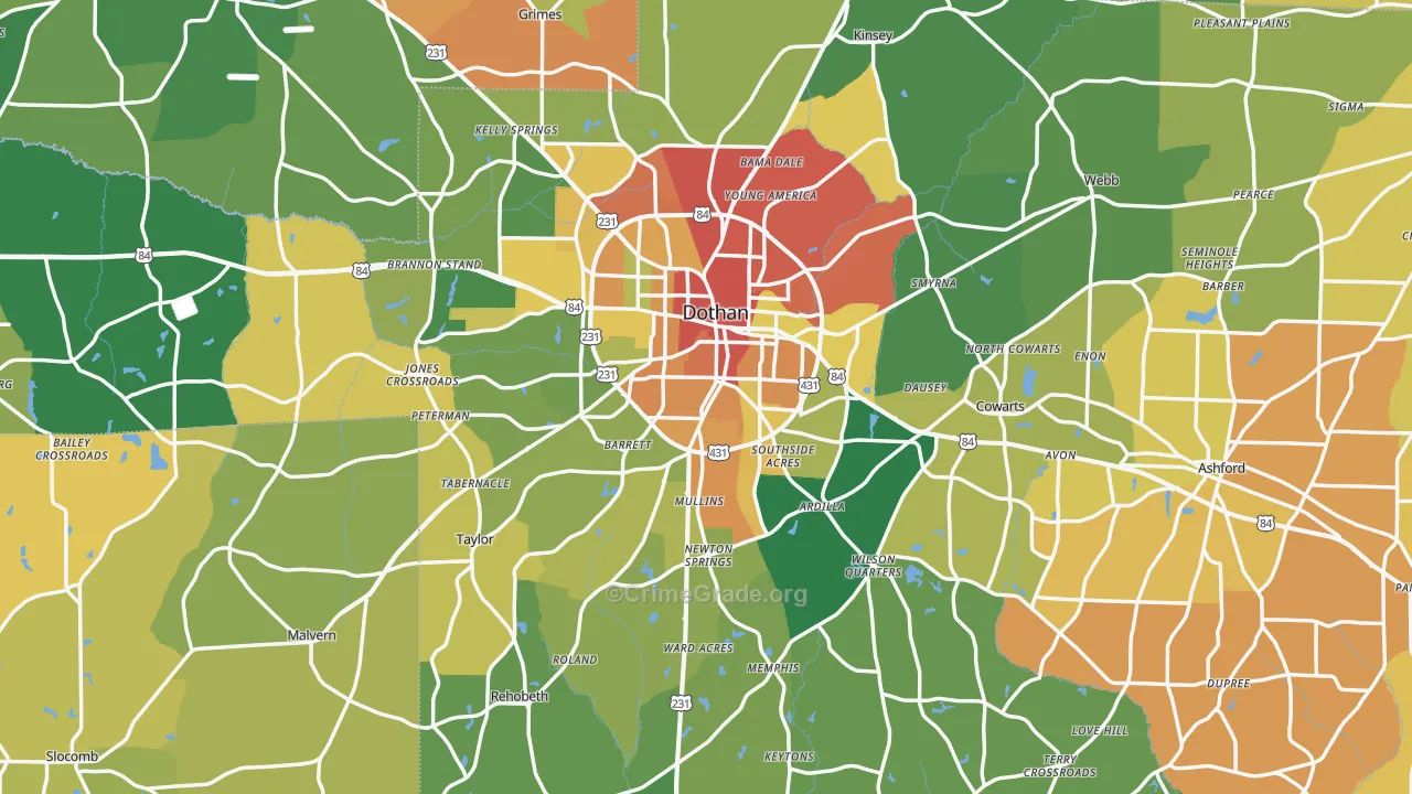 Houston County, AL Map of Assault Rates
