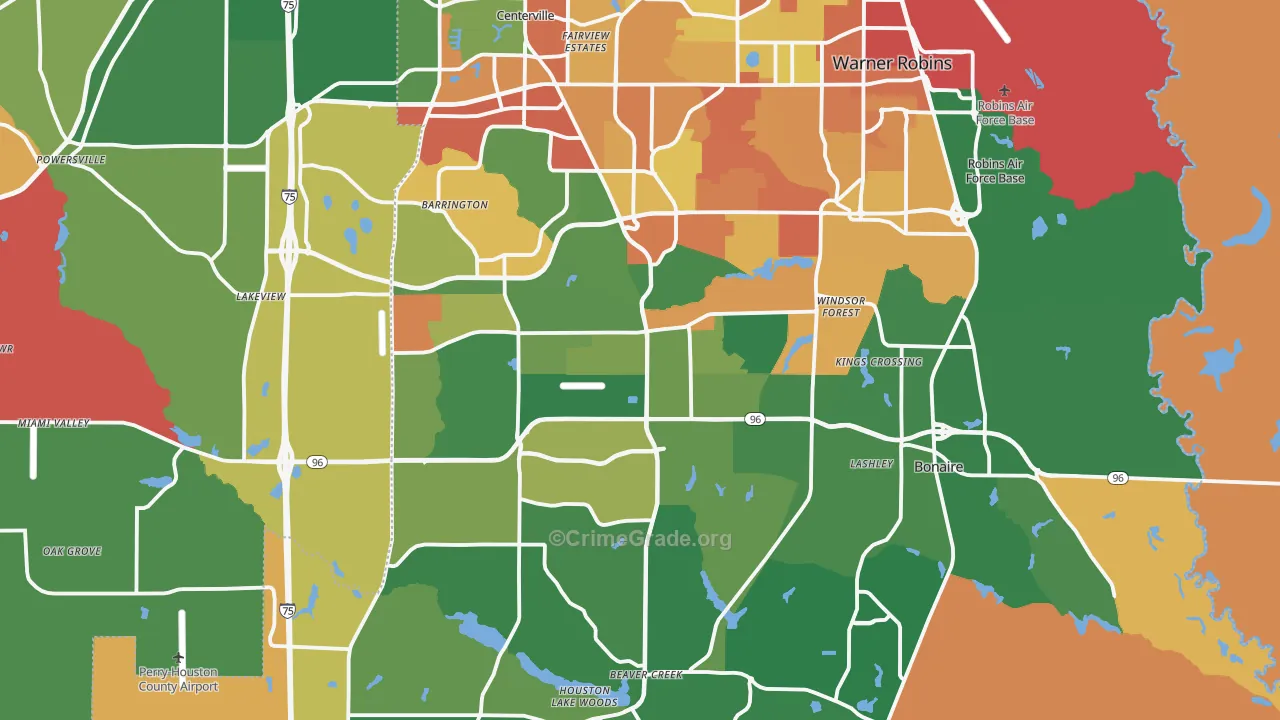 Houston County, GA Map of Assault Rates
