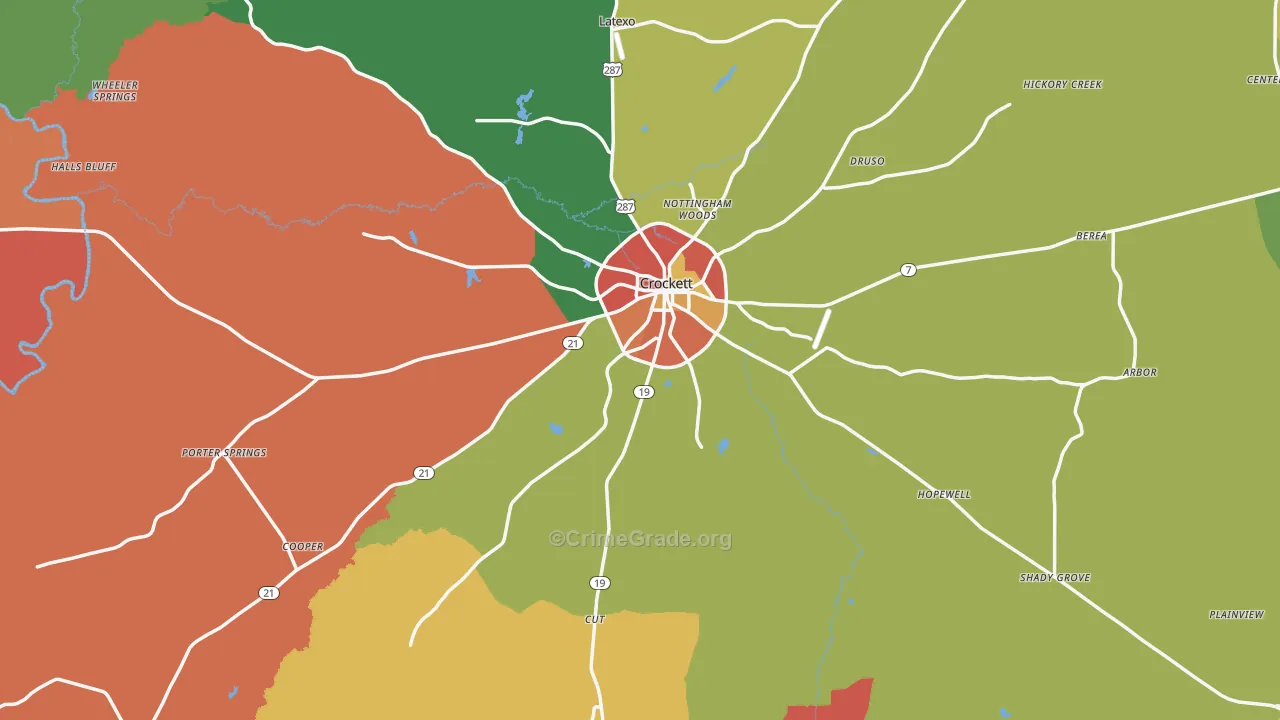 Houston County, TX Map of Assault Rates