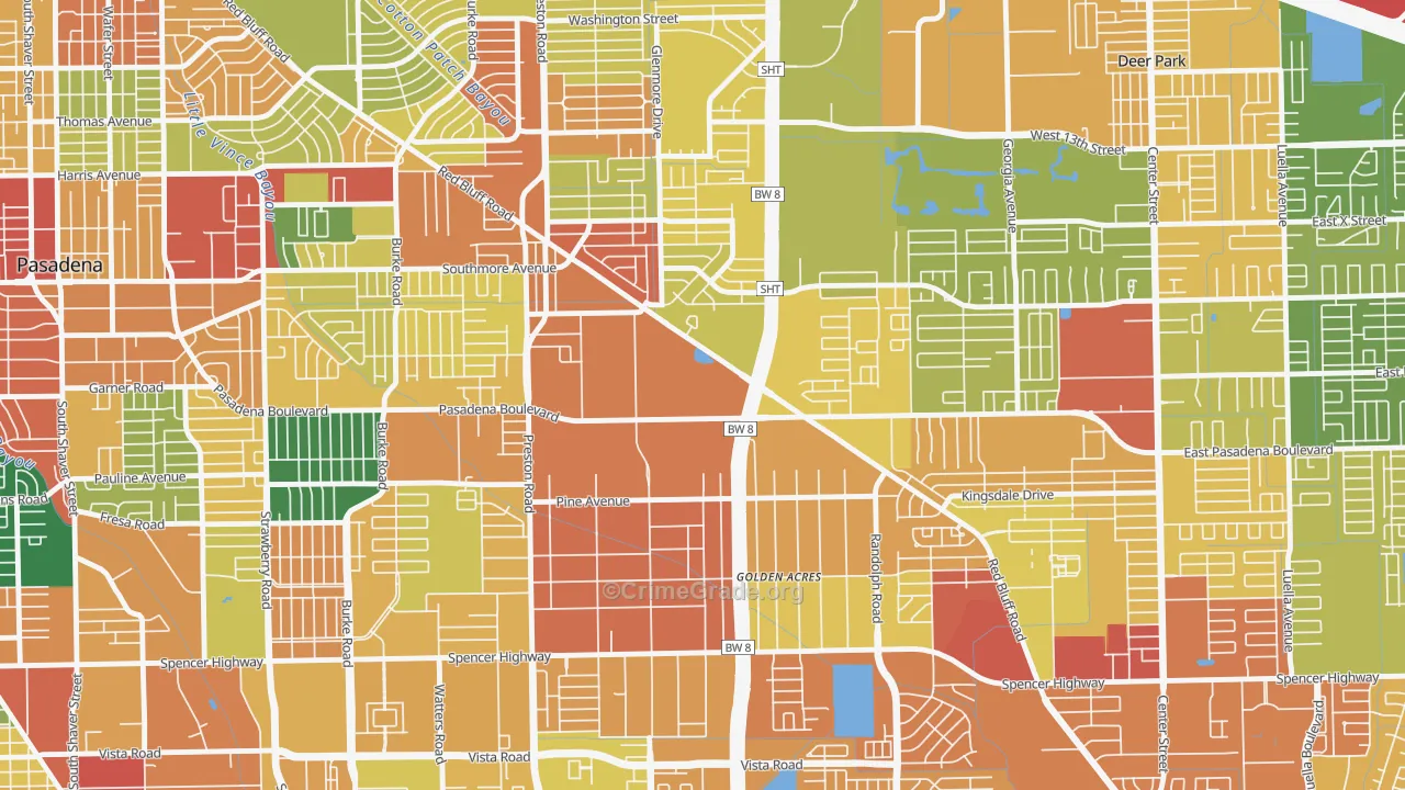Houston Suburban Homes, Pasadena, TX Map of Assault Rates