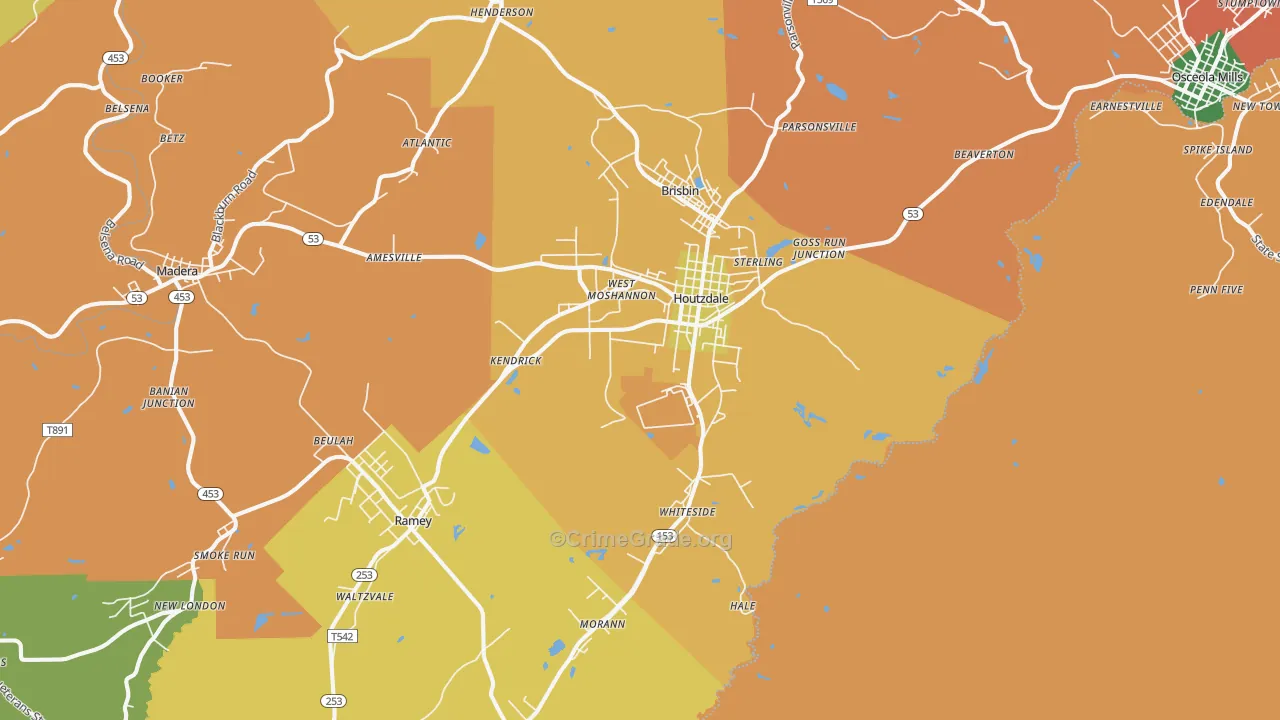 Houtzdale, PA Map of Assault Rates