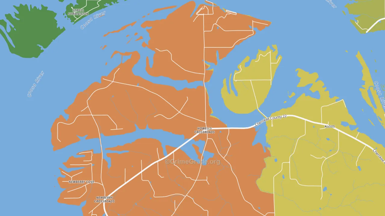 Howells Crossroads, AL Map of Assault Rates
