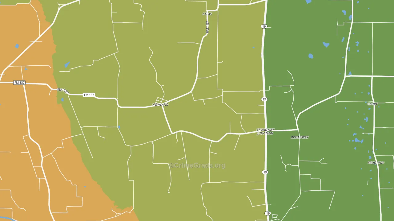 Howland, TX Map of Assault Rates
