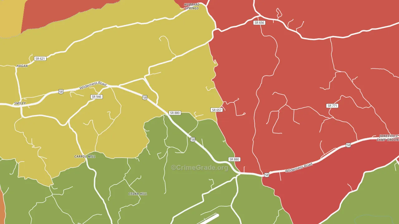 Hubbard Springs, VA Map of Assault Rates