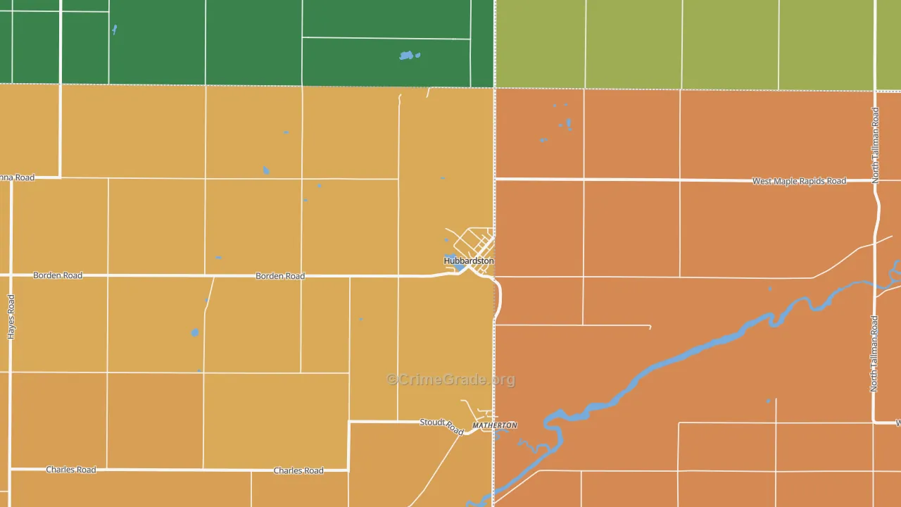 Hubbardston, MI Map of Assault Rates