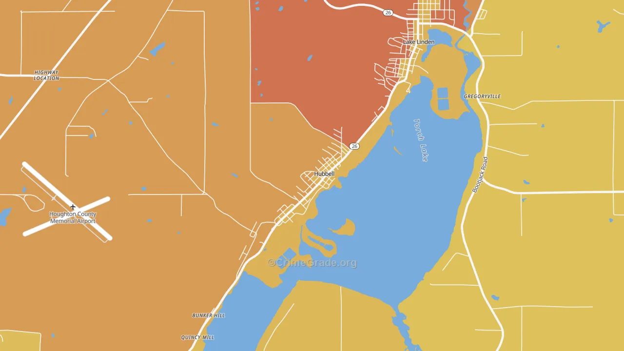 Hubbell, MI Map of Assault Rates