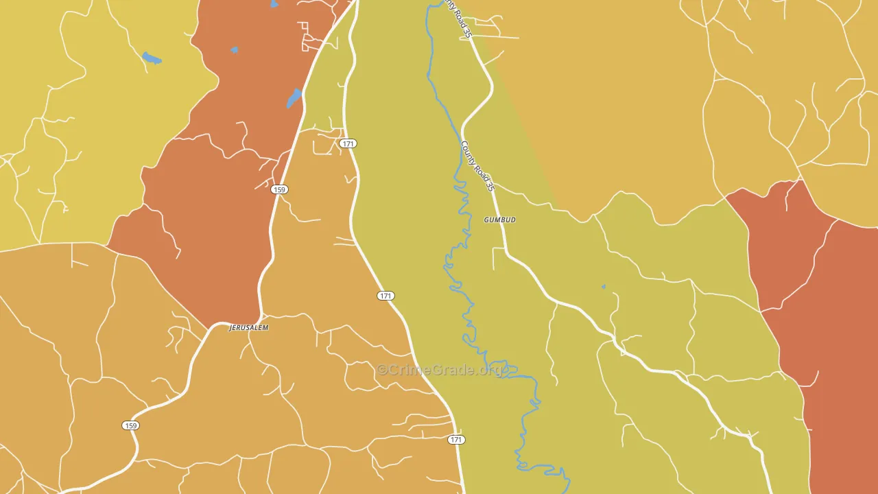 Hubbertville, AL Map of Assault Rates